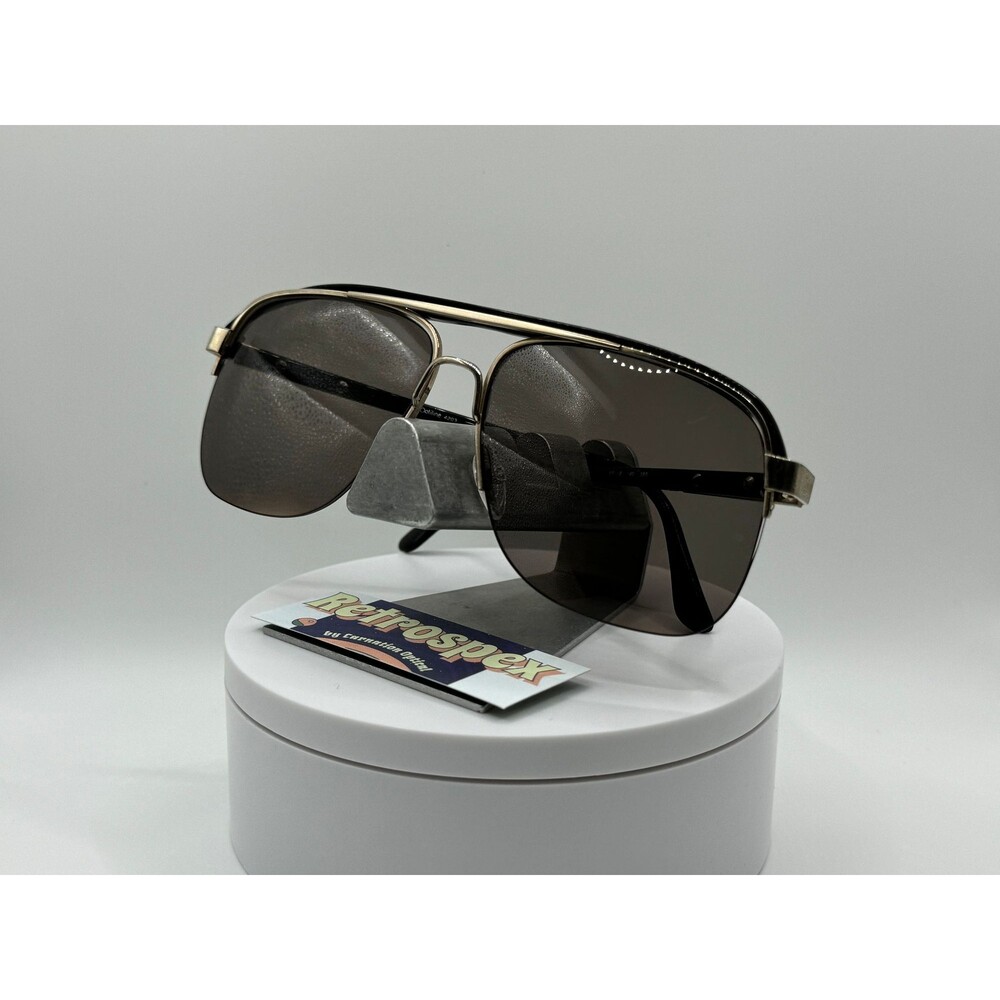 Vintage NOS Oversize Eyeglasses Double Bar Style Glasses Grey Lens Black & Gold - Picture 4 of 6